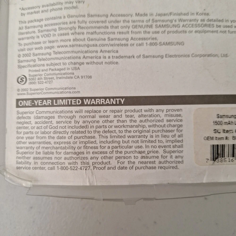 RARE NEW OEM Samsung SPH-N400 Replacement Cellphone Battery Silver 2002